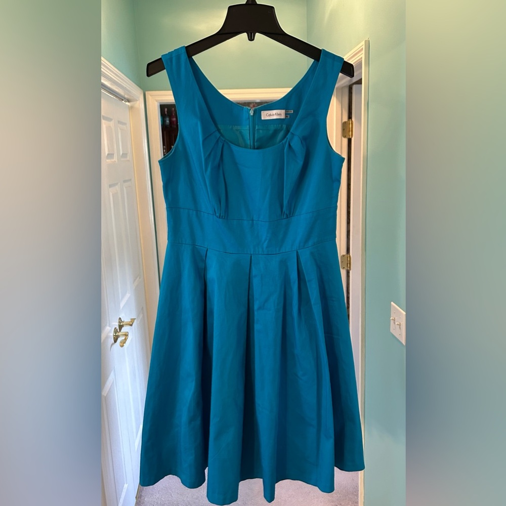 Calvin Klein Teal Sleeveless Pleated Fit & Flare Dress Size 10